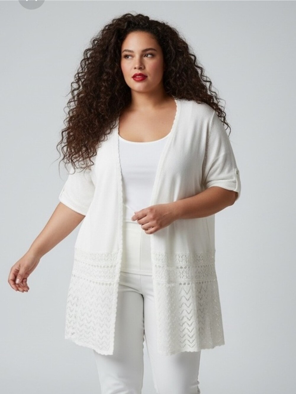 Open Front Cardigan With Crochet Detail - 2X